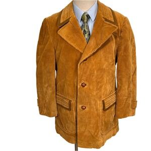 Herman Phillips Coat Mens 42 Amber Brown Corduroy 70s Suede VTG Jacket Spain